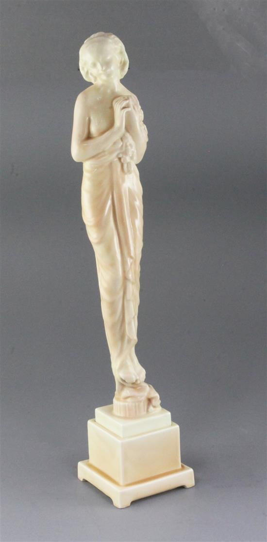 A rare Doulton & Co blush ivory figure Spring HN1774, modelled by R. Garbe, c.1933, height 53cm, restored and re-sprayed